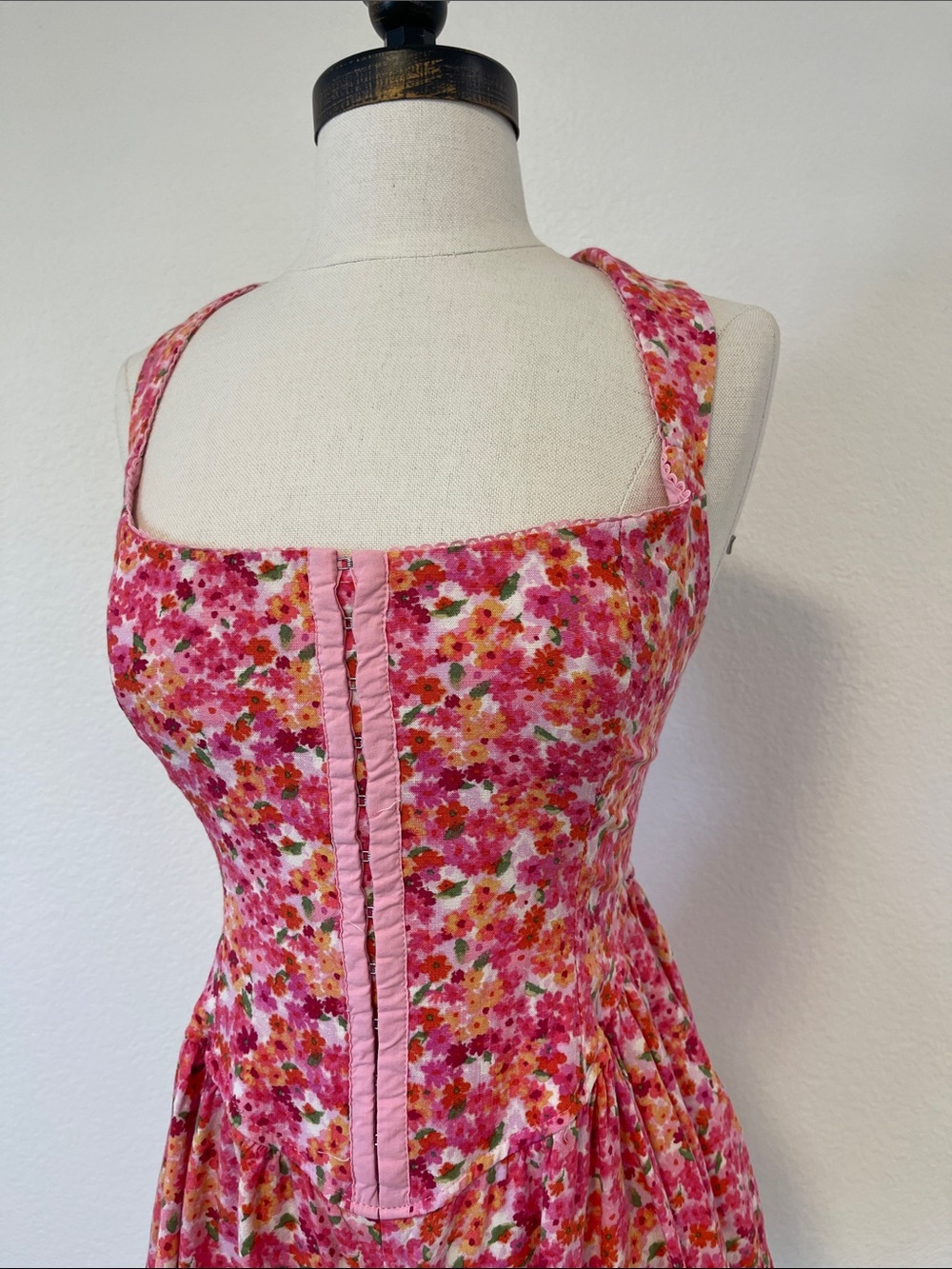 Wild Fable Pink Floral Smocked Open Tie Back Corset Front Romper XXS - Picture 2 of 11